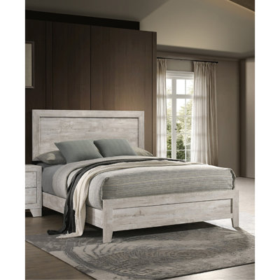 Contemporary King Size Whitewashed Wood Panel Bed - Elegant Bedroom Furniture by Highland Dunes