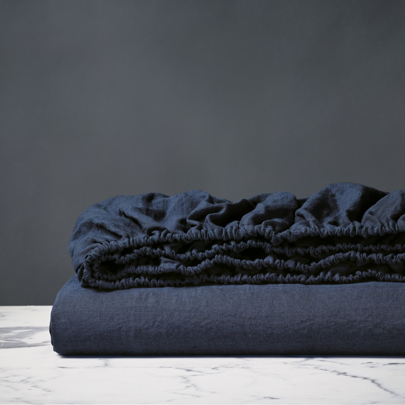 Drap-housse en lin Shiloh, Indigo, Drap-housse de taille simple