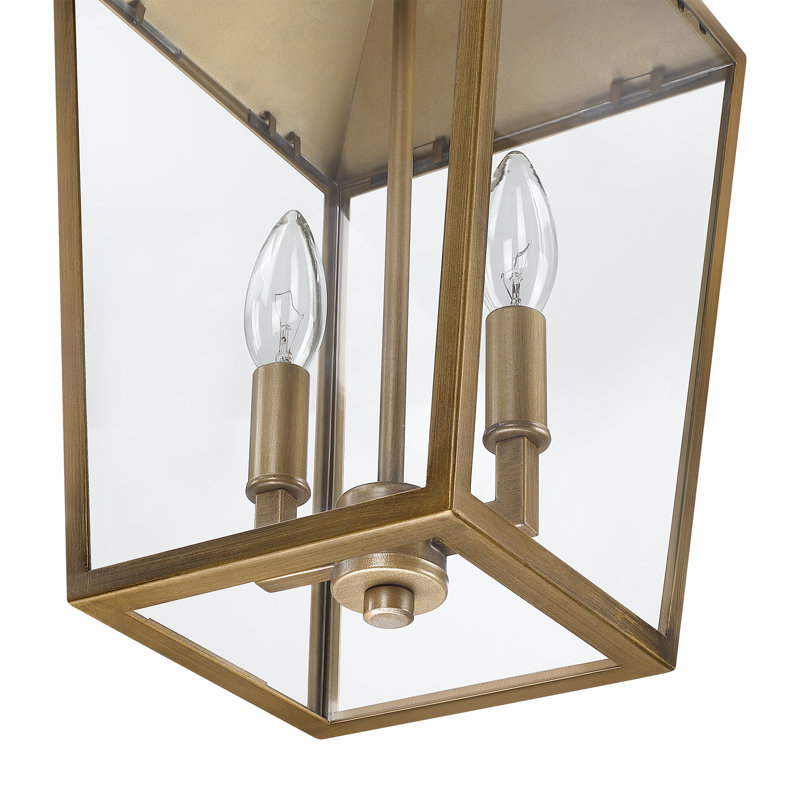 2 -Light Farmhouse Outdoor Pendant Light, 16.5 in. Exterior Hanging Lantern, Laiton brossé