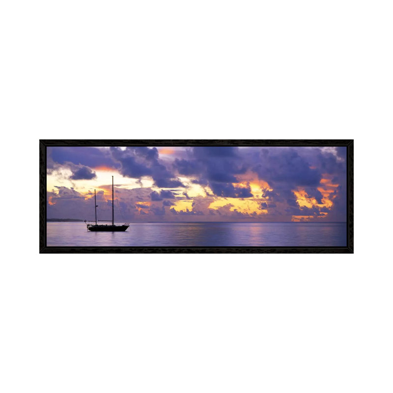 Sunset Moorea French Polynesia by Panoramic Images - Panoramic Gallery-Wrapped Canvas Giclée on Canvas, Black Floater Frame