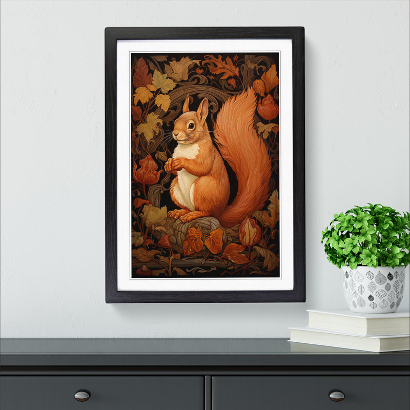 Squirrel Nouveau - Single Picture Frame Print on Wood, Black, 64cm H x 46cm W x 2cm D