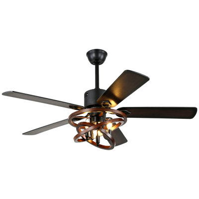 50'' Farmhouse Ceiling Fan with Light and Remote, 6-Speed Reversible DC Motor, Rustic Wood Metal Caged Ceiling Fan
