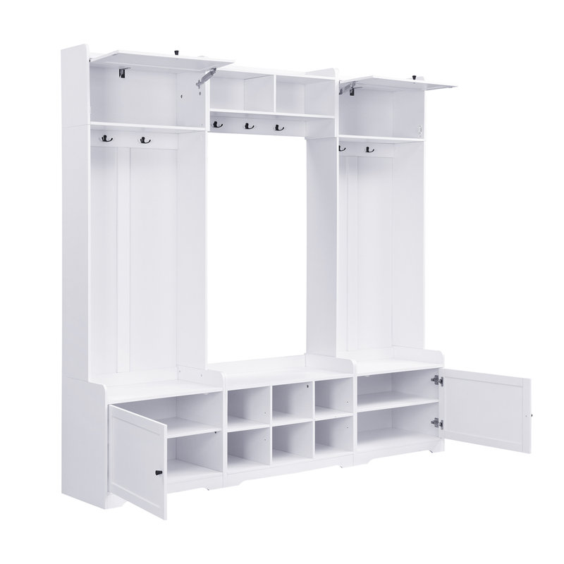 4-in-1 Entryway Hall Tree Bench, White