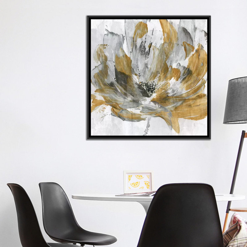 " Golden Flower Power " by Katrina Craven, 18" H x 18" W x 1.5" D, Black Framed Canvas, No Mat