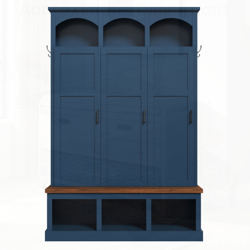 Classic Arched Design Hall Tree with 3 Hidden Storage, Farmhouse Mudroom Organizer, and Walnut Bench, Mid-Century All-in-One Entryway Solution