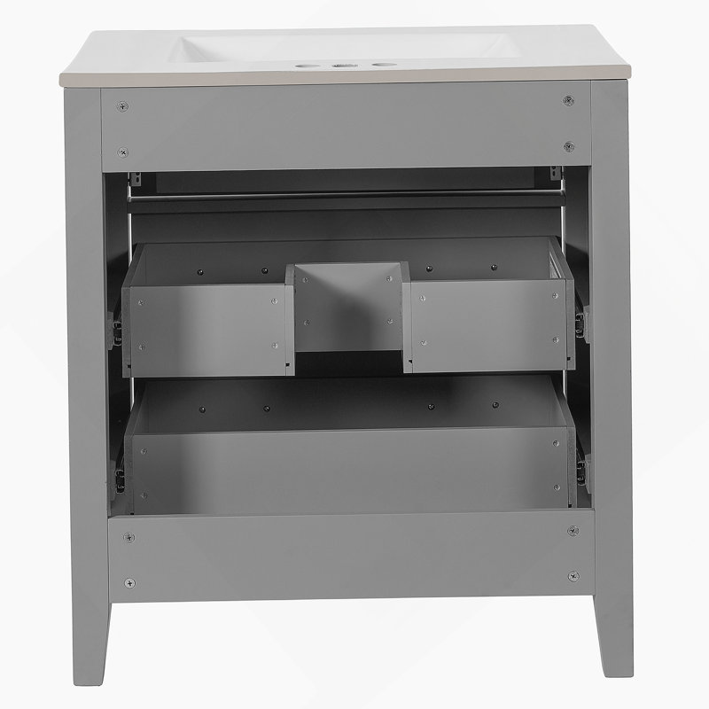 Meuble-lavabo gris 30 po avec lavabo en céramique, structure en bois massif et 3 tiroirs pour un rangement généreux, Gris
