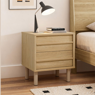 19.7'' Scandinavian MDF Nightstand with 2 Drawers, Natural Wood Finish Bedside Table
