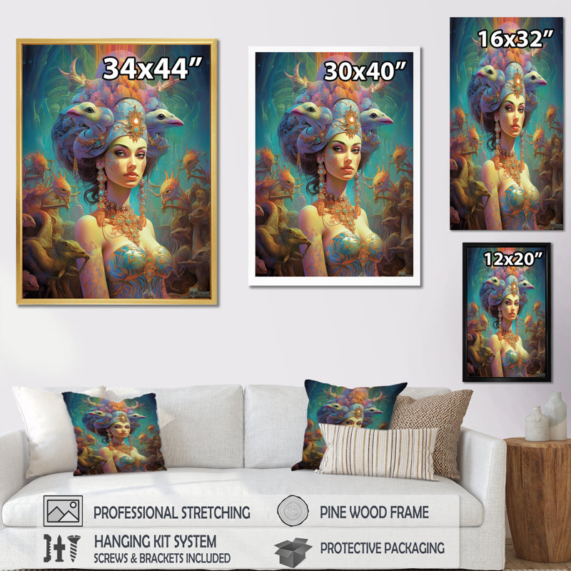 Déesse exquise dans des tons pastels psychédéliques - impression, H 20 po x l 12 po x P 1 po, Cadre simple argenté