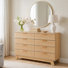 Commode cannelée en bois clair naturel avec miroir rond