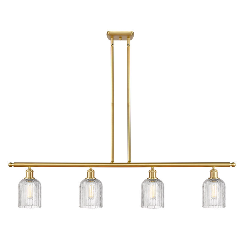 Luminaire suspendu pour îlot de cuisine 4 lumières Fiennes, Chrome poli blanc, Clair