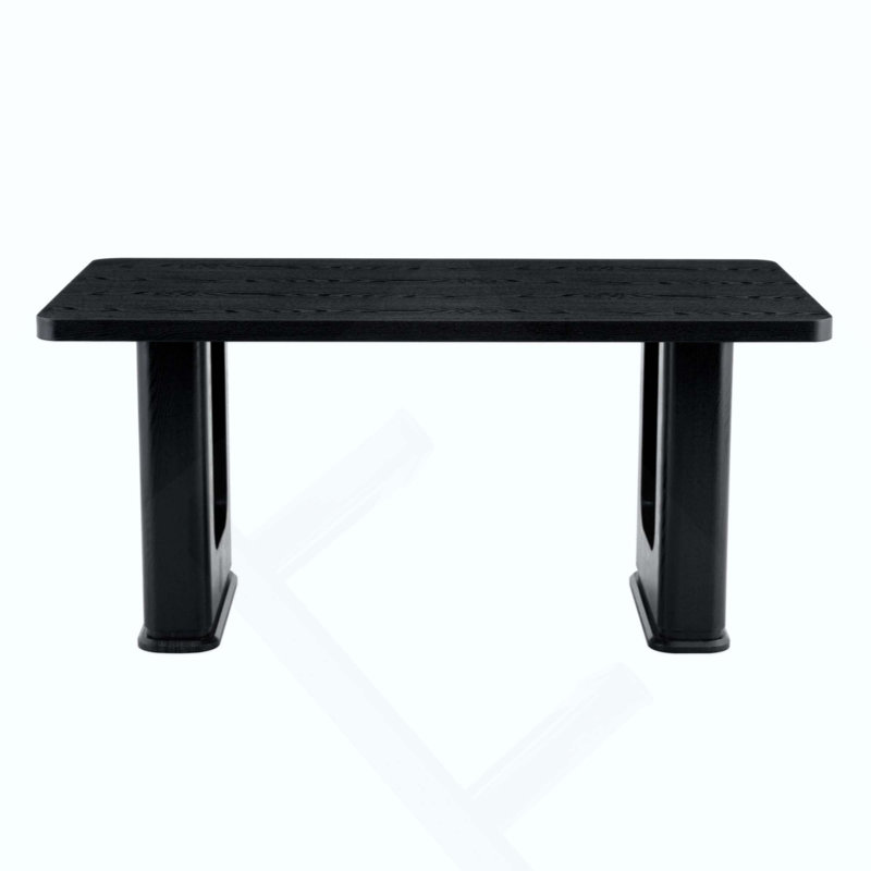 Table de salle à manger élégante en bois texturé, alliant simplicité et transparence avec des panneaux de fibres à densité moyenne et des autocollants réalistes.