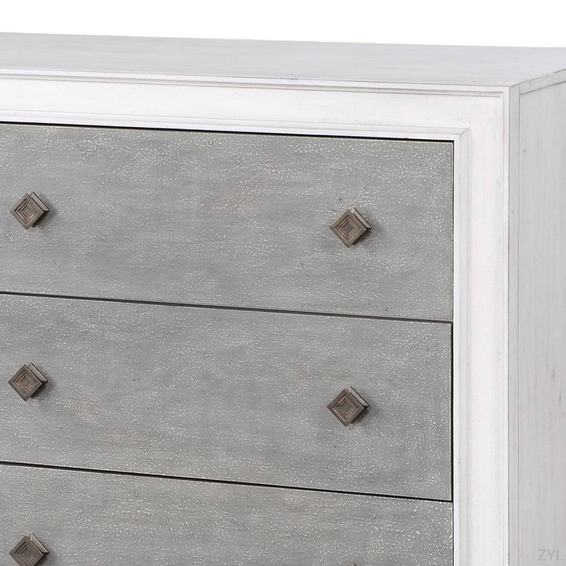 Commode rustique gris et blanc vieilli