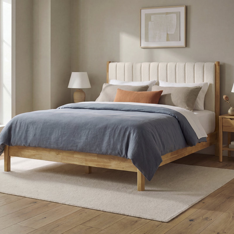Base de lit tapissier Eliza, Naturel, bouclé blanc crème
