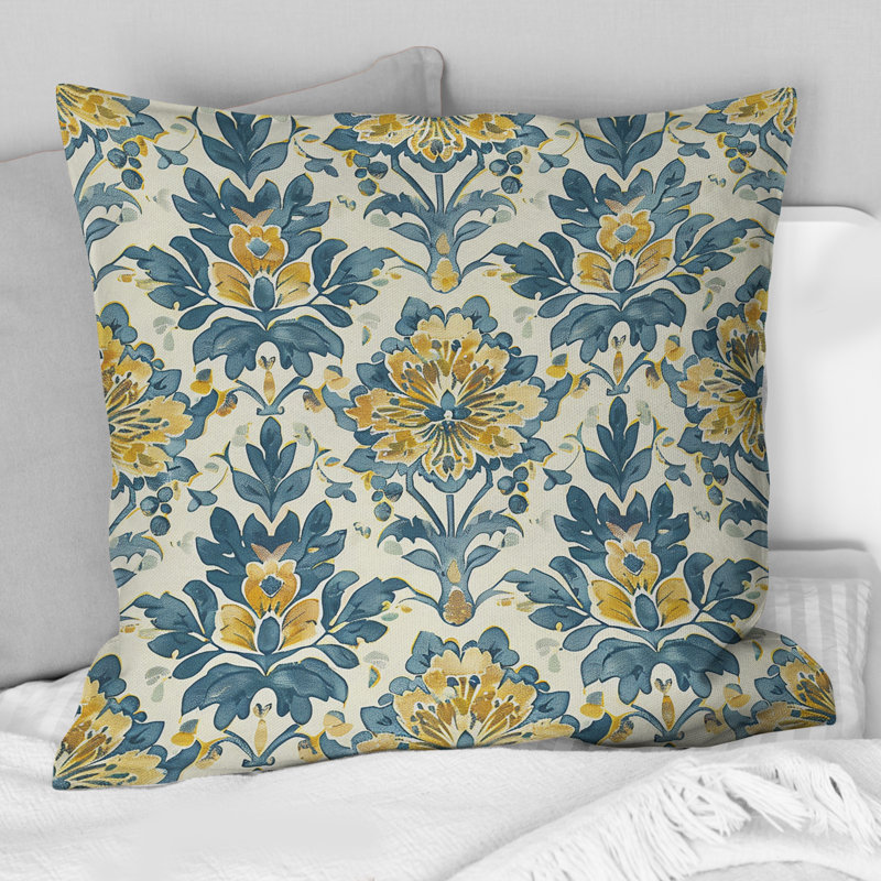 Motif de fleurs de campagne jaune et bleu III - Coussin Country, Carrée, 18" x 18"
