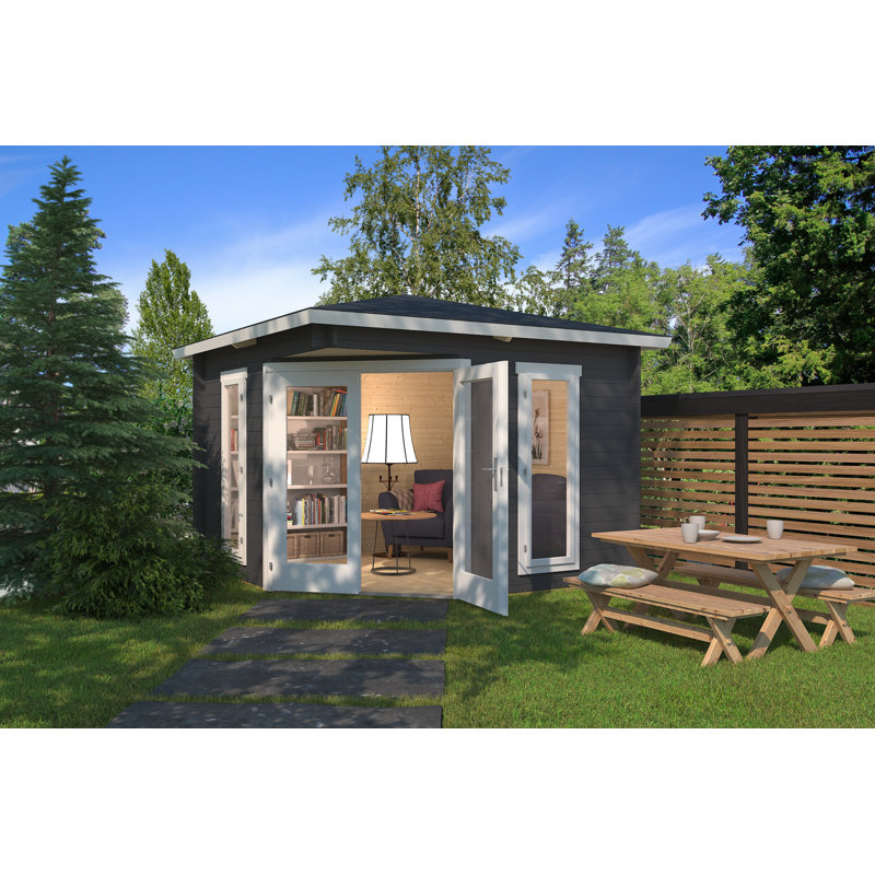  9.5 x 9.5 Ft. Corner Log Cabin With Single Glazing (28mm), EASTLEIGH CARBON GREY
