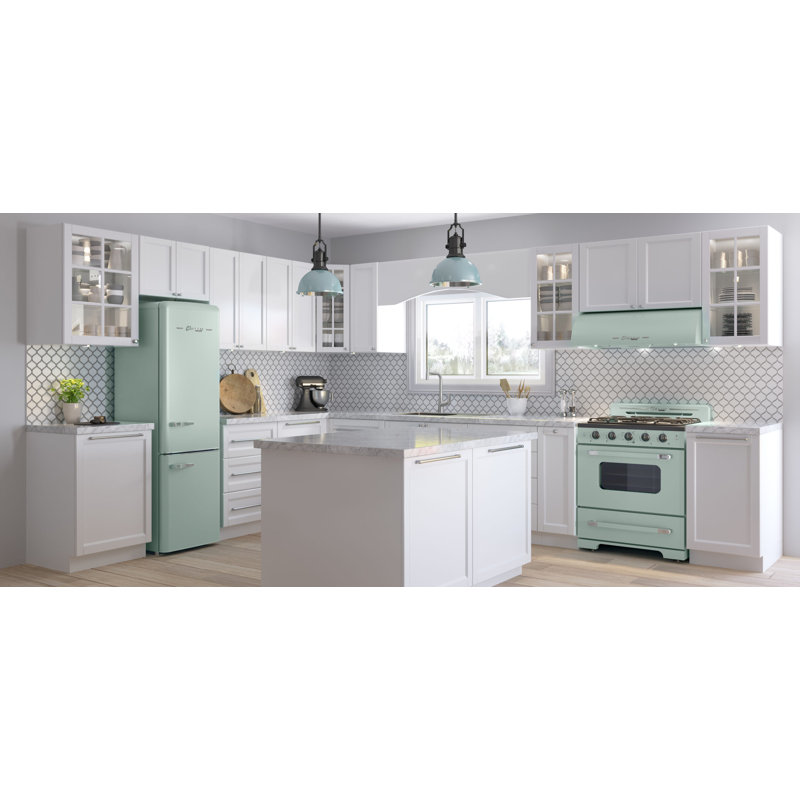 Unique Appliances Classic Retro 3 Piece Kitchen Appliance Package with Bottom Freezer Refrigerator 30'' Gas Freestanding Under Cabinet Range Hood
