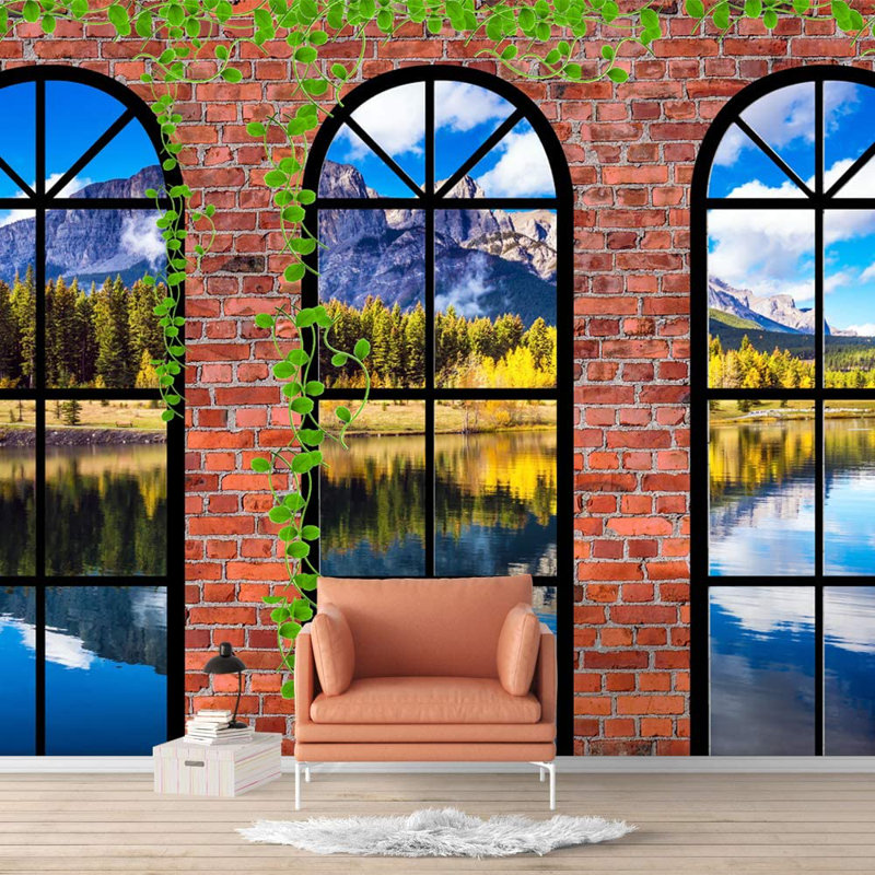 Adhésif mural fenêtre vue de la nature, L 100 po x l 144 po