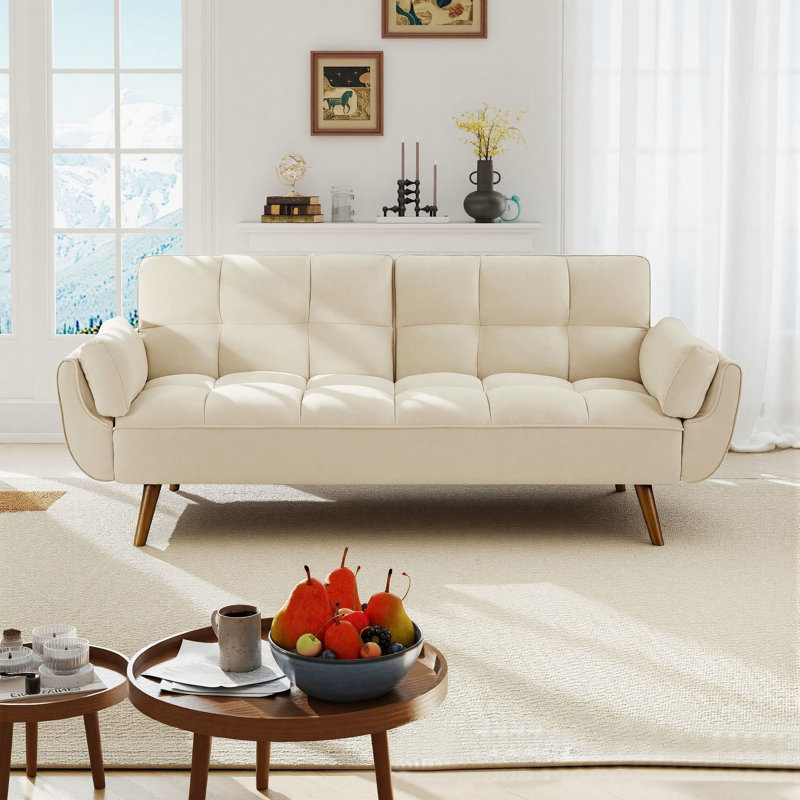Linen-Upholstered Folding Sofa, Adjustable Recliner-Style Sofa Bed, Suitable For Living Rooms, Apartments, Or Offices, Beige