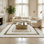 Tapis blanc et doré moelleux, tapis luxueux à bordure dorée, tapis en fausse fourrure moderne,