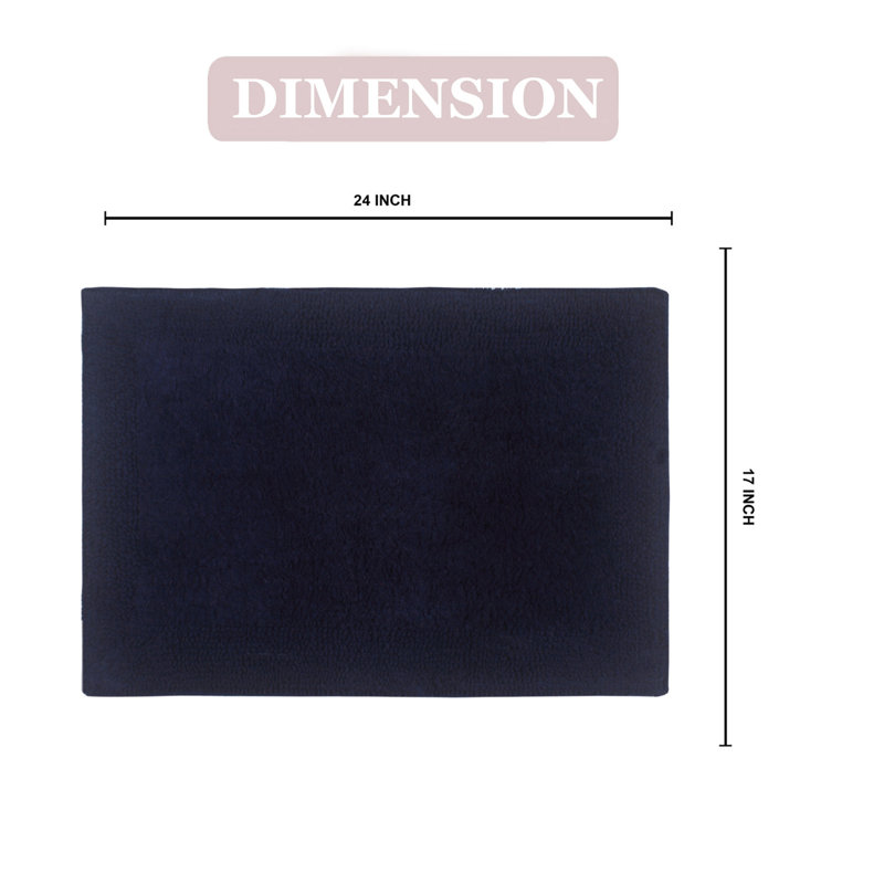 Bruss Luxury Solid Color Bath Rug Reversible, 17" W x 24" L, Navy