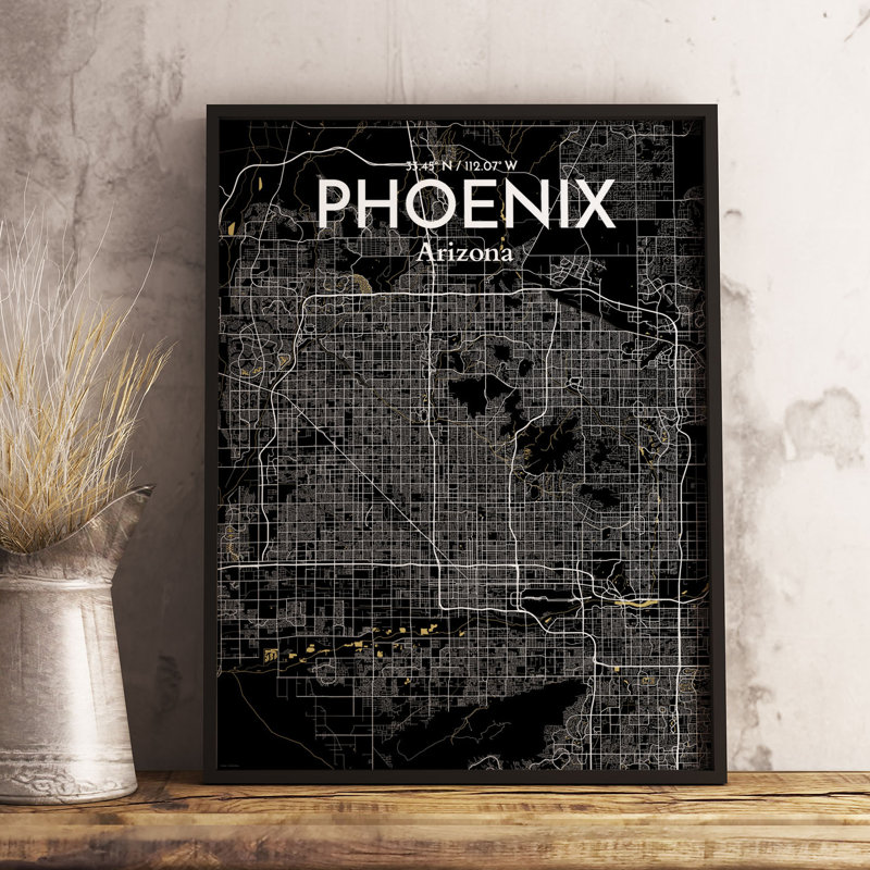 « phoenix city map », reproduction d’impression sur affiche en luxe, H 24 po x l 18 po x P 0,05 po