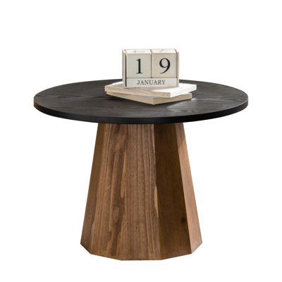 Round Coffee Table For Living Room - Elegant Design, Real Bark Pattern With Tops Pedestal, Veneer