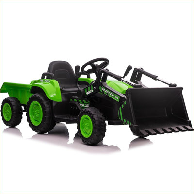 12V Excavator Ride On Toy for Kids 3-7 Years 3-in-1 Ride On Tractor with Trailer & Push Dozer, Remote Control, Music, LED Lights, Horn, Detachable B