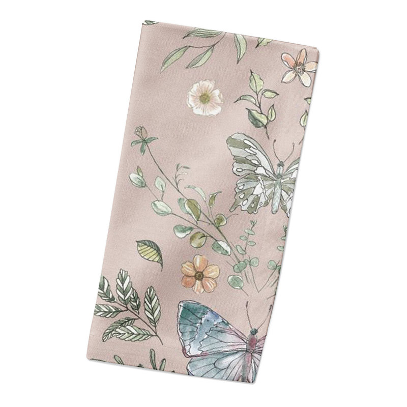 Amke Cotton Twill Floral Rectangle Napkin, Peach/Blue