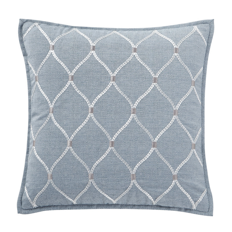 Blue and Taupe Embroidered Faux Fur Pillow Set