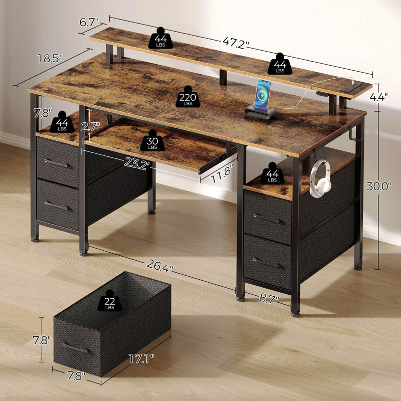 Bureau de 47 pouces avec support pour écran
