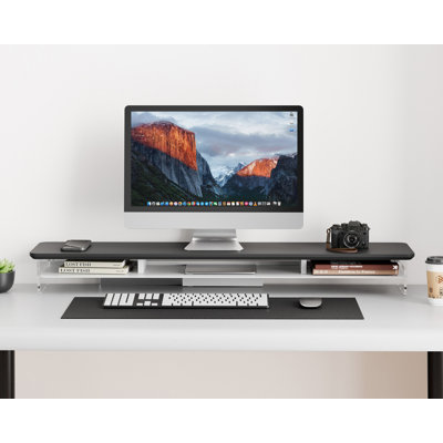 Acrylic Monitor Stand Riser, 42.5 Inches Acrylic Clear Dual Monitor Stand with Metal Storage, 2 Tier Acrylic Computer Riser with 12 Color LED Light