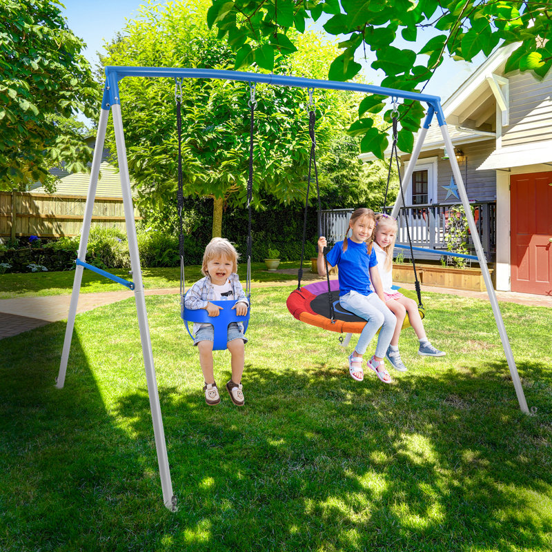 Klo Kick 700lbs Metal Swing Set with 1 Saucer Swing and 1 Toddler Swing
