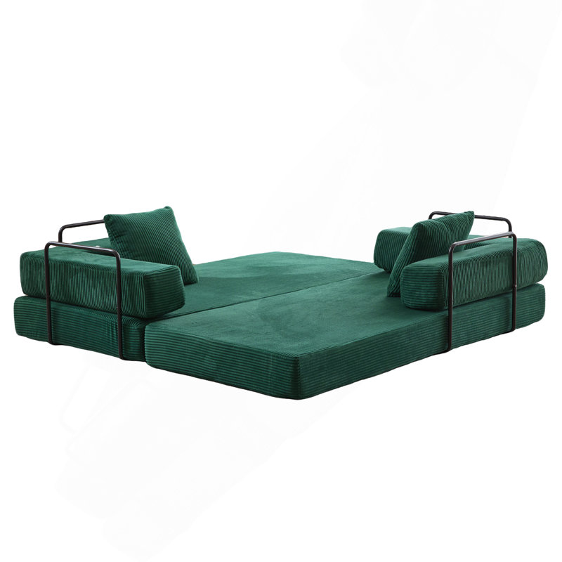 Canapé-lit Bonress, Velours côtelé vert foncé