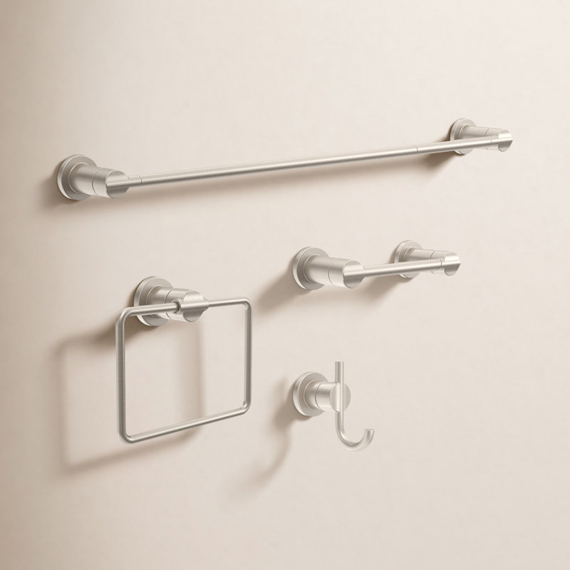 Nicoli 4-Piece Bath Hardware Set 18 to 24 in. Towel Bar, Toilet Paper Holder, Towel Ring, Towel Hook, Brushed Nickel
