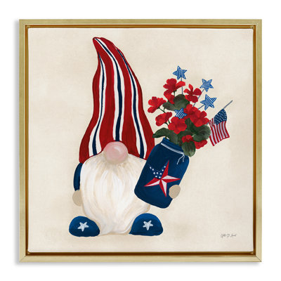  Patriotic Gnome & Flowers Floater Canvas Wall Art by Yvette St. Amant
