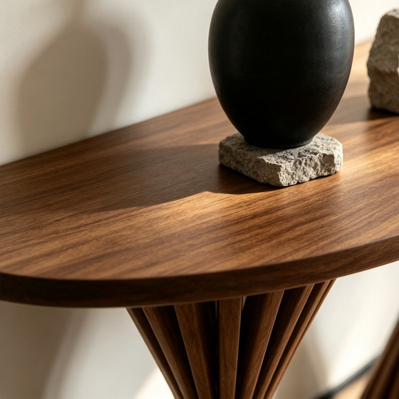 Console moderne en bois massif semi-circulaire, H 35,43 po x l 62,99 po x P 15,75 po