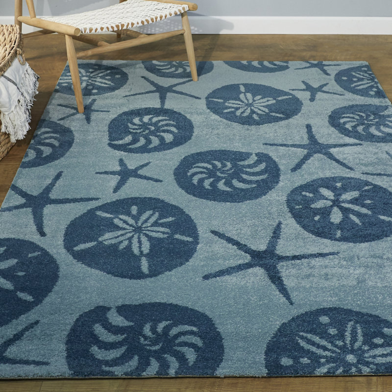 Tapis bleu à motif géométrique Kostka, Rectangle 7 pi 10 po x 10 pi