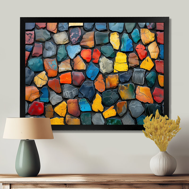 «Colorful Mosaic Tiles Beauty II - Boho Mosaic Decor», reproduction d'art mural, H 12 po x l 20 po, Cadre photo noir simple