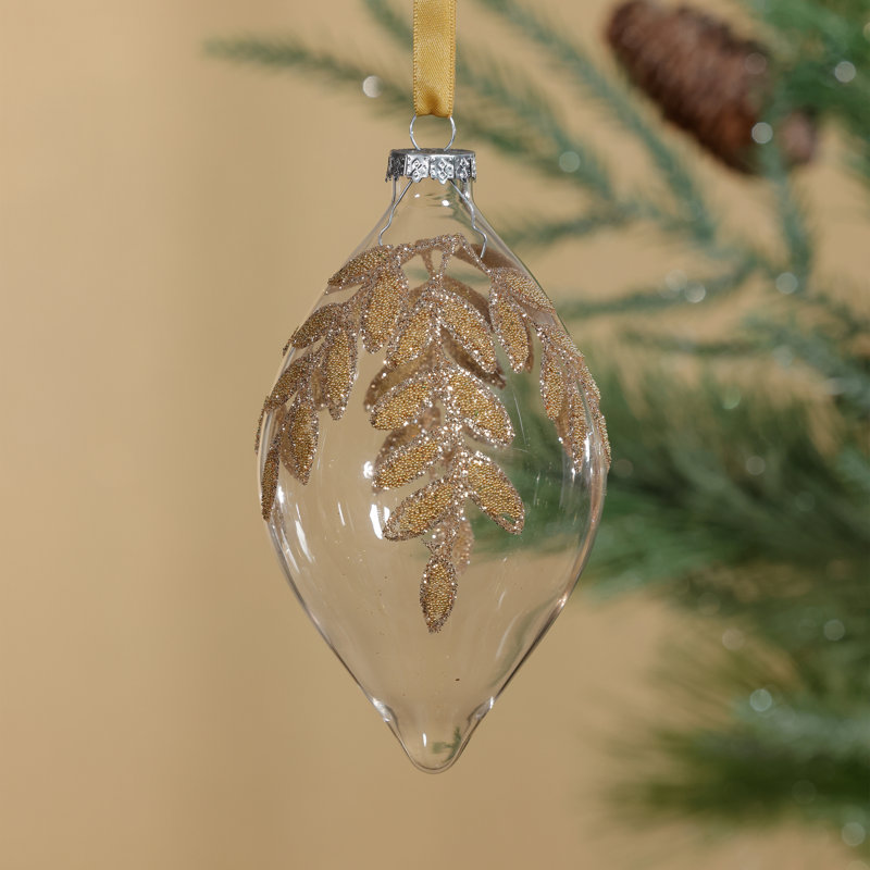 Ornements en verre avec motif de feuilles perlées dorées, ensemble de 6