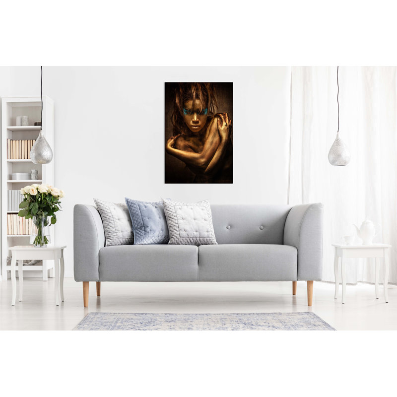 Panther Print Fine Art Prints Woman In Golden Body Paint Portrait Artistic Framed Canvas Prints, Pictures For Home Walls, Bedroom, Living Room & Bathroom Decor - Wrapped Canvas Art Prints