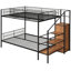 Lit superposé simple au-dessus d'un lit double en métal noir, avec rangement latéral et garde-robe, étagères grillagées reconfigurables - noir