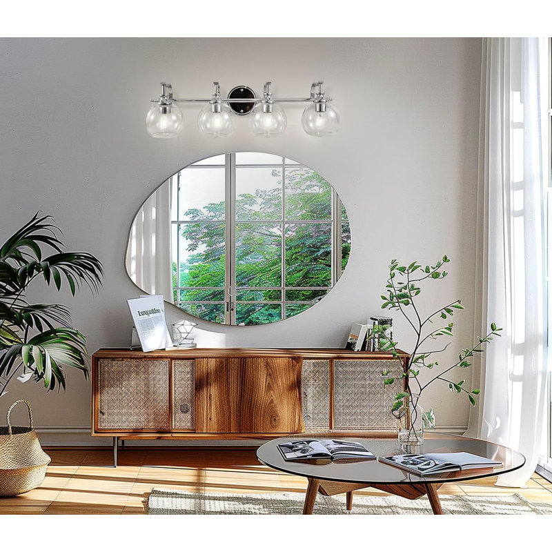 Luminaire de meuble-lavabo 4 lumières, applique murale industrielle avec abat-jour en verre transparent, fabrication en métal antirouille pour l'éclairage de miroir dans la salle de bain, la cuisine, la chambre à coucher, le couloir
