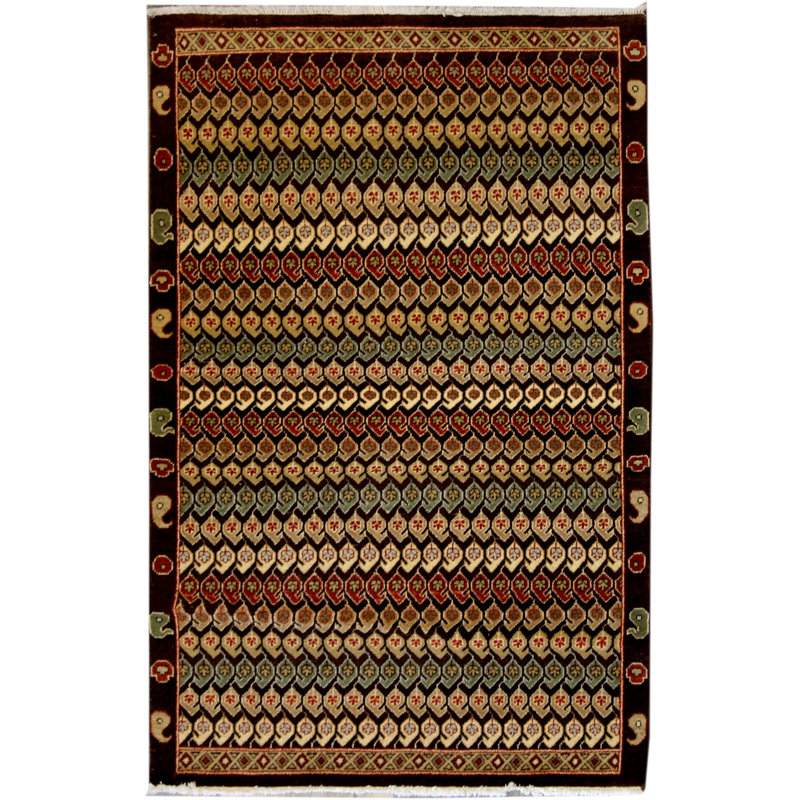 Seraband Wool Striped Area Rug in Brown, Rectangle 4' x 5'11"