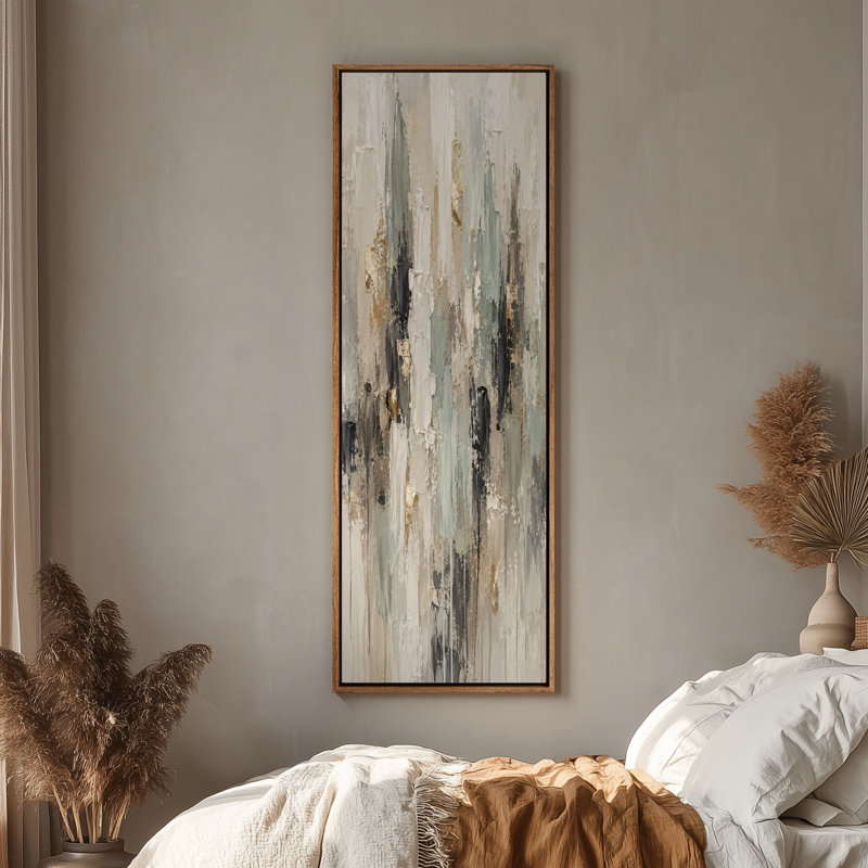 Grande toile murale encadrée - Décor vertical abstrait neutre - 60 po x 20 po, 60 po x 30 po, 60" H x 20" W, Natural