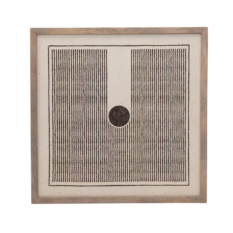Square Brown Wood Framed Abstract Fabric Art
