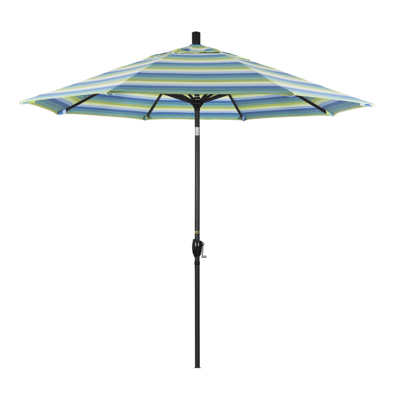 Parapluie De Marché 9', Sunbrella® bord de mer Séville rayé, Noir mat