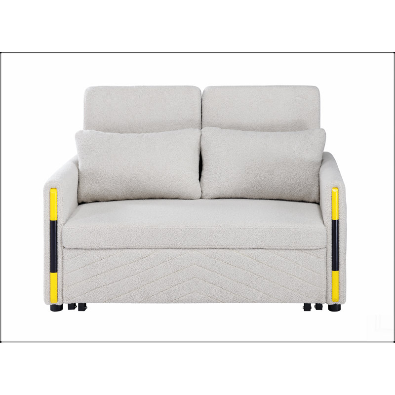 Causeuse-lit en velours de 55,5 po avec conception à double tirette, Beige