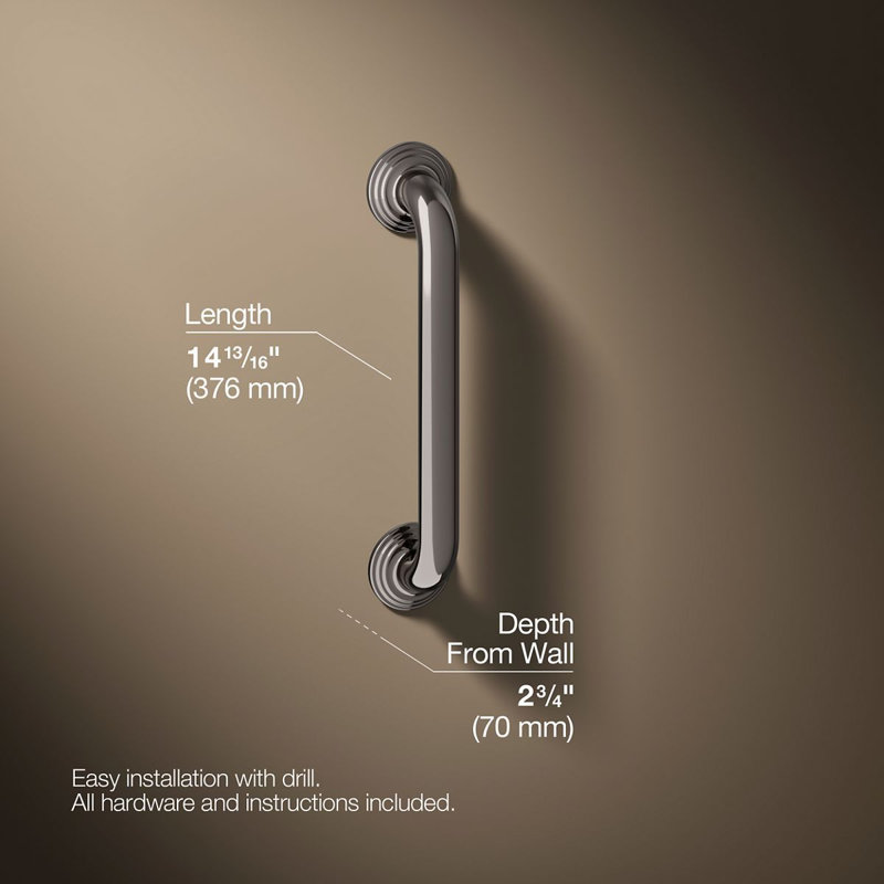 Traditional Grab Bar, 12"W, Vibrant Titanium
