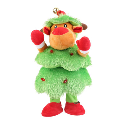14.2" Interactive Dancing Elk Plush Toy with Singing, Voice Repeating and Colorful LED Lights, Battery Operated Christmas Toy for Kids