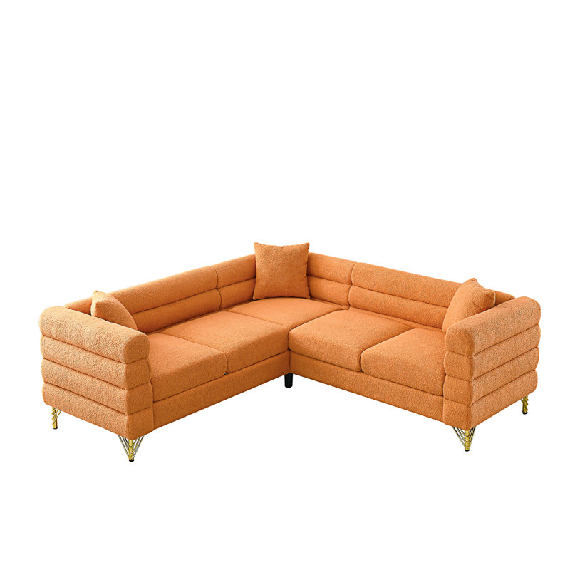 Dupriest Upholstered L-Shaped Sectional, Orange Teddy